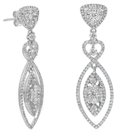 2.55CT DIAMOND 18KT WHITE GOLD DOUBLE HEART INFINITY TEAR DROP HANGING EARRINGS