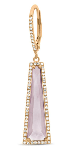 4.6CT DIAMOND & PINK AMETHYST 14KT ROSE GOLD TRILLION ELONGATED HANGING EARRINGS