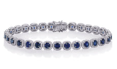 7.16CT DIAMOND & AAA SAPPHIRE 14KT WHITE GOLD 3D SQUARE HALO ETERNITY BRACELET