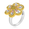 .79CT WHITE & FANCY YELLOW DIAMOND 18K TRI COLOR GOLD 3D ETOILE FLOWER LOVE RING