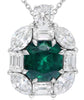 LARGE 4.65CT DIAMOND & AAA EMERALD 18KT WHITE GOLD 3D SQUARE FLOWER FUN PENDANT