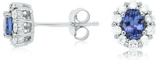 1.15CT DIAMOND & AAA TANZANITE 14KT WHITE GOLD OVAL & ROUND FLOWER STUD EARRINGS