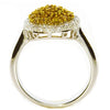 .79CT WHITE & FANCY YELLOW DIAMOND 18KT 2 TONE GOLD CLUSTER OVAL FLOWER FUN RING