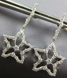 ESTATE LARGE 1.0CT DIAMOND 14KT WHITE GOLD 3D STAR SNOWFLAKE HANGING EARRINGS