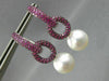 LARGE 2.75CT AAA PINK SAPPHIRE & SOUTH SEA PEARL 18K WHITE GOLD HANGING EARRINGS