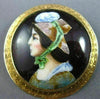 ANTIQUE LARGE MULTI COLOR ENAMEL 14KT YELLOW GOLD 3D VICTORIAN LADY BROOCH PIN