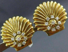 ANTIQUE LARGE 1.0CT ROUND DIAMOND 18KT GOLD CLASSIC SHELL EARRINGS E VVS #2241