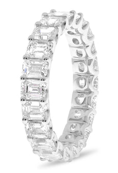 ESTATE LARGE 4.19CT DIAMOND PLATINUM 3D EMERALD CUT ETERNITY ANNIVERSARY RING