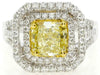 LARGE 2.45CT WHITE & FANCY YELLOW DIAMOND 18K 2 TONE GOLD SQUARE ENGAGEMENT RING