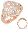 ESTATE 1.20CT DIAMOND 14KT ROSE GOLD 3D CLASSIC MULTI FLOWER V SHAPE FUN RING