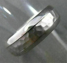 ESTATE WIDE 14KT WHITE GOLD MATTE & SHINY HAMMER LOOK MENS WEDDING RING BAND 612