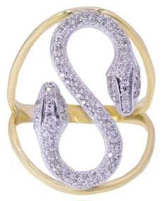 ESTATE WIDE .54CT DIAMOND 18KT 2 TONE GOLD 3D DOUBLE SNAKE INFINITY FUN RING