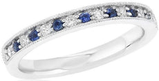 .29CT DIAMOND & AAA SAPPHIRE 14KT WHITE GOLD FILIGREE MILGRAIN ANNIVERSARY RING