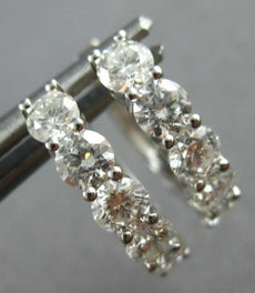 ESTATE SMALL 1.43CT DIAMOND 14KT WHITE GOLD SHARED PRONG 5 STONE HUGGIE EARRINGS