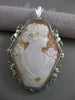 LARGE ANTIQUE VICTORIAN DIAMOND LADY FLOWERS CAMEO PENDANT 14K WHITE GOLD #21074