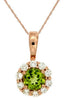 1.05CT DIAMOND & AAA PERIDOT 14K ROSE GOLD 3D ROUND HALO FLOWER FLOATING PENDANT
