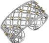 EXTRA LARGE 3.90CT DIAMOND 14KT 2 TONE GOLD ETOILE FILIGREE CUFF BANGLE BRACELET