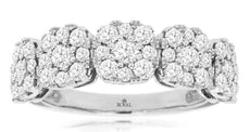 1.30CT DIAMOND 14KT WHITE GOLD 3D CLASSIC MULTI FLOWER SQUARE ANNIVERSARY RING