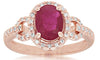 1.41CT DIAMOND & AAA RUBY 14KT ROSE GOLD OVAL & ROUND LOVE KNOT ENGAGEMENT RING