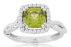 1.81CT DIAMOND & AAA PERIDOT 14KT WHITE GOLD 3D CUSHION & ROUND SQUARE HALO RING