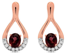 ESTATE 0.96CT DIAMOND & AAA RHODOLITE 14KT ROSE GOLD TEAR DROP HANGING EARRINGS