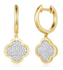ESTATE .32CT DIAMOND 14KT 2 TONE GOLD CLASSIC FLOWER HUGGIE FUN HANGING EARRINGS