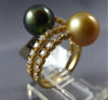 LARGE .60CT DIAMOND & AAA TAHITIAN & GOLDEN SOUTH SEA PEARL 18K YELLOW GOLD RING