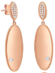LARGE .15CT DIAMOND 14K ROSE GOLD 3D CLUSTER DOUBLE OVAL ETOLIE HANGING EARRINGS