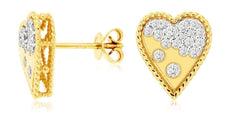 ESTATE .35CT DIAMOND 14KT YELLOW GOLD PAVE ETOILE HEART SHAPE LOVE STUD EARRINGS