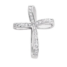 .33CT DIAMOND 14KT WHITE GOLD 3D CLASSIC ROUND SWIRL CROSS FLOATING PENDANT