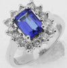 ESTATE 2.50CT DIAMOND & AAA TANZANITE 14KT WHITE GOLD 3D SQUARE HALO FLORAL RING