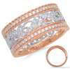WIDE .43CT DIAMOND 14K WHITE ROSE GOLD MULTI LEAF OPEN FILIGREE ANNIVERSARY RING