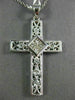 ESTATE LARGE .45CT DIAMOND 18KT WHITE GOLD CLASSIC FILIGREE CROSS PENDANT #6916