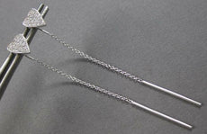 LARGE .21CT DIAMOND 14KT WHITE GOLD HEART SHAPE CHANDELIER BAR HANGING EARRINGS