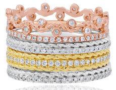 .93CT DIAMOND 14K TRI COLOR GOLD MULTI RING STACKABLE ETERNITY ANNIVERSARY RING