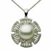 ESTATE .32CT DIAMOND & AAA PEARL 14K WHITE GOLD ROUND MULTI ROW FLOWER PENDANT