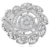 EXTRA LARGE 1.06CT DIAMOND 18K WHITE GOLD 3D MULTI LEAF DOUBLE SWIRL FLOWER RING