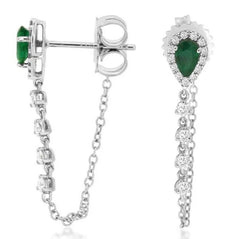 .77CT DIAMOND & AAA EMERLAD 14KT WHITE GOLD PEAR SHAPE & ROUND HALO FUN EARRINGS