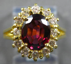 WIDE 2.21CT DIAMOND & AAA GARNET 18K YELLOW GOLD 3D OVAL & ROUND ENGAGEMENT RING