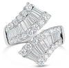 LARGE 2.65CT DIAMOND 18K WHITE GOLD ROUND & BAGUETTE 3 ROW CRISS CROSS LOVE RING