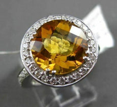 ANTIQUE LARGE 4.55CT DIAMOND & EXTRA FACET CITRINE 14KT WHITE GOLD FILIGREE RING