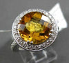 ANTIQUE LARGE 4.55CT DIAMOND & EXTRA FACET CITRINE 14KT WHITE GOLD FILIGREE RING