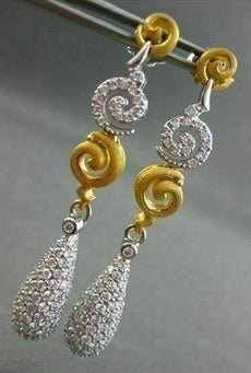 ANTIQUE LONG 3.58CT DIAMOND 18KT W&Y GOLD FILIGREE DROP EARRINGS ONE OF A KIND
