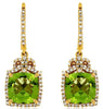 4.62CT DIAMOND & AAA PERDIOT 14KT YELLOW GOLD 3D CUSHION FLOWER HANGING EARRINGS