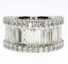 WIDE 1.46CT DIAMOND 18KT WHITE GOLD 3D ROUND & BAGUETTE 3 ROW ANNIVERSARY RING
