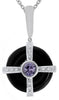 .47CT DIAMOND & AAA AMETHYST & ONYX 14K WHITE GOLD 3D CIRCULAR SOLITAIRE PENDANT
