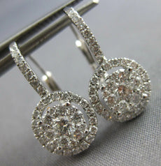 ESTATE LARGE .86CT DIAMOND 14K WHITE GOLD CLUSTER HALO ROUND LEVERBACK HANGING EARRINGS