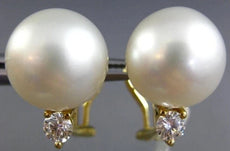 ESTATE LARGE .4CT DIAMOND & AAA SOUTH SEA PEARL 18K YELLOW GOLD CLASSIC EARRINGS