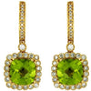 4.78CT DIAMOND & AAA PERIDOT 14KT YELLOW GOLD 3D CUSHION FLOWER HANGING EARRINGS