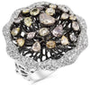 EXTRA LARGE 5.35CT WHITE & MULTI COLOR DIAMOND 18KT WHITE & BLACK GOLD FUN RING